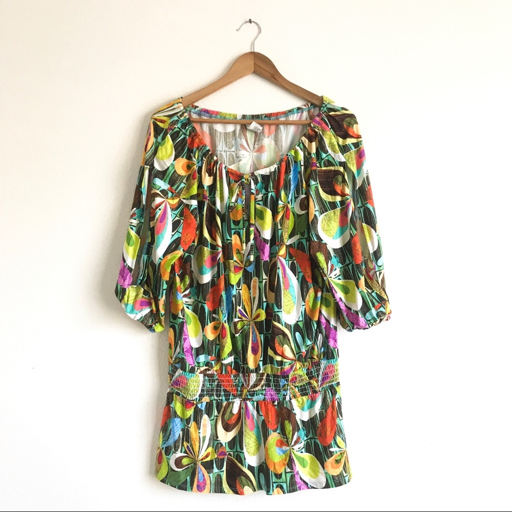 Trina Turk Floral Neck Tie Tunic Sz M